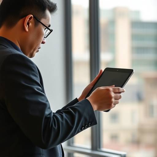 Kevin Nguyen reviewing a design on a tablet
